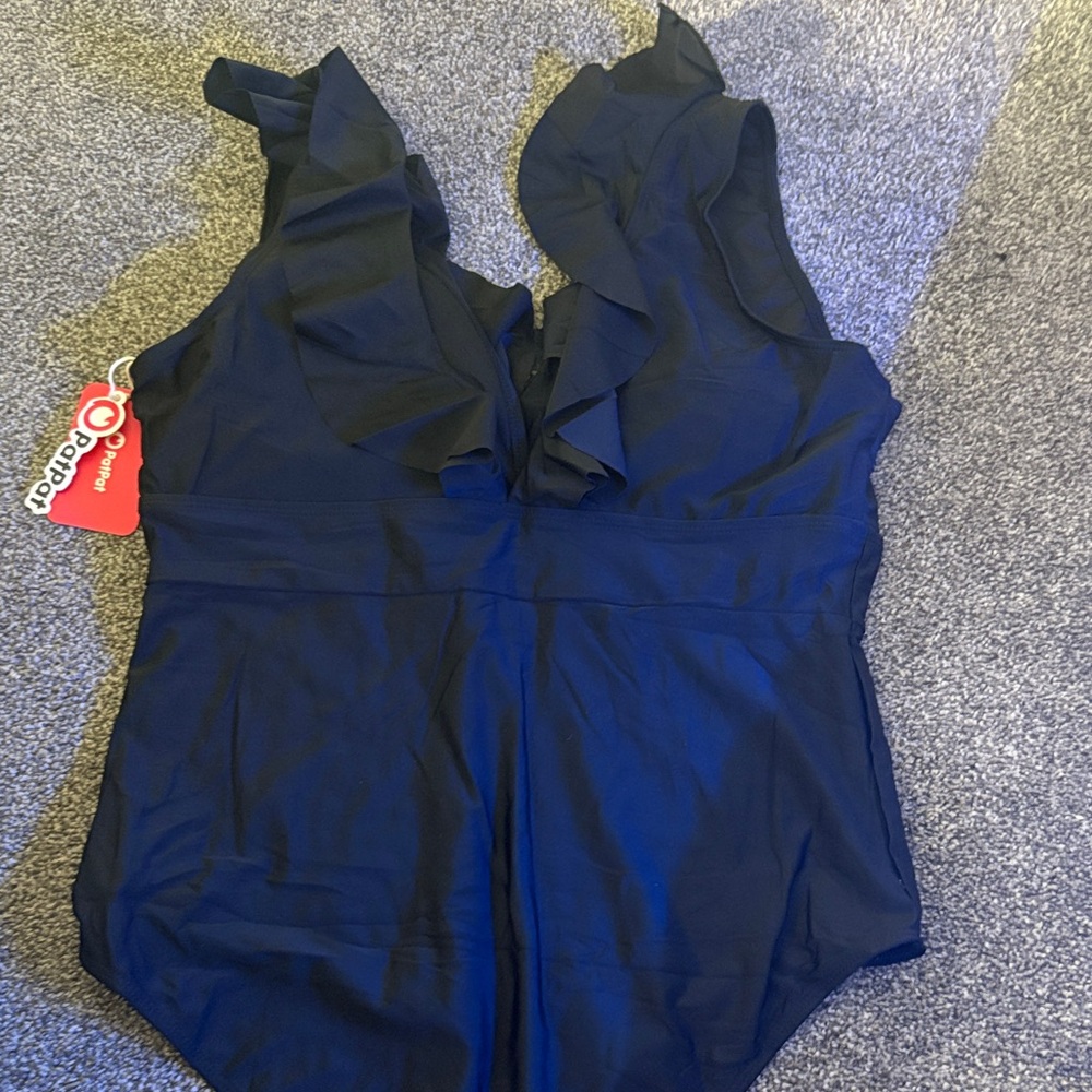 Black Ruffled Women Bathing Suit NWT XL